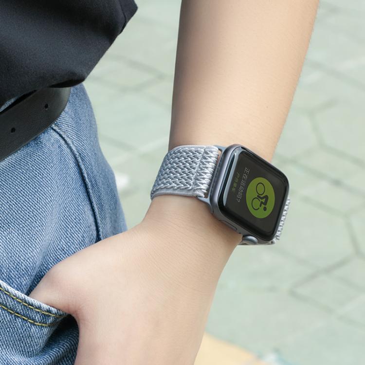 For Apple Watch 42mm / 41mm / 40mm / 38mm Kalebol Eight Buckle Wavy Braided Nylon Watch Band(Light Grey) - Watch Bands by Kalebol | Online Shopping South Africa | PMC TechLife | Buy Now Pay Later Mobicred