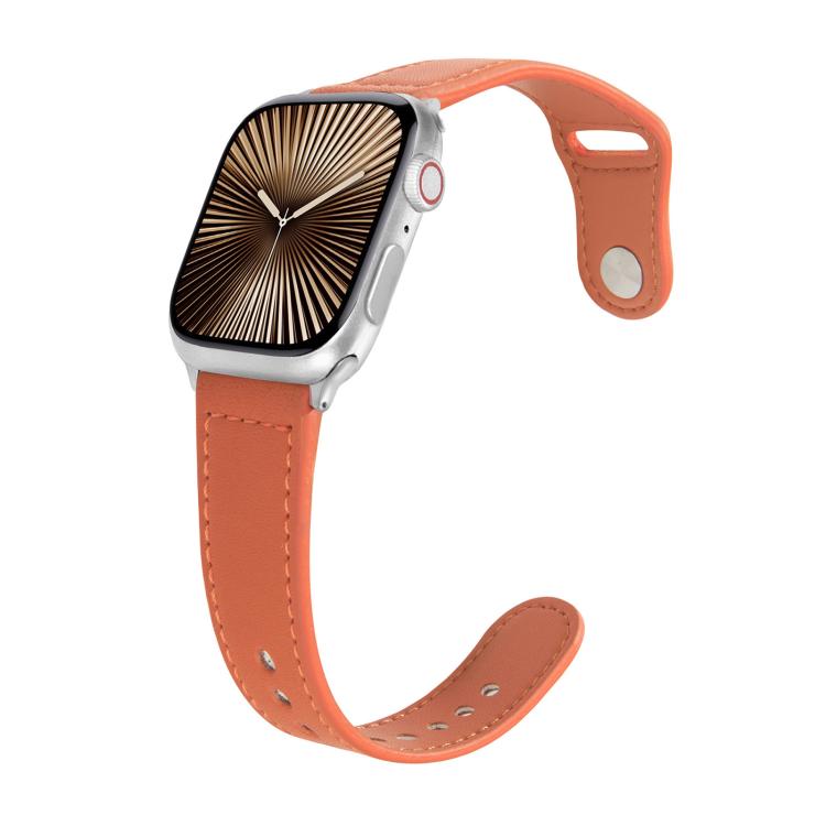 For Apple Watch 46mm / 49mm / 45mm / 44mm Kalebol Large Stud Buckle Leather Watch Band(Orange) - free shipping - PMc TechLife - Order now!