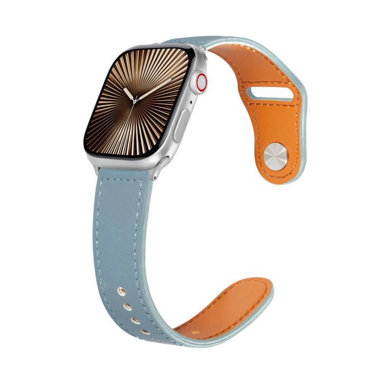 For Apple Watch 46mm / 49mm / 45mm / 44mm Kalebol Large Stud Buckle Leather Watch Band(Haze Blue) - free shipping - PMc TechLife - Order now!