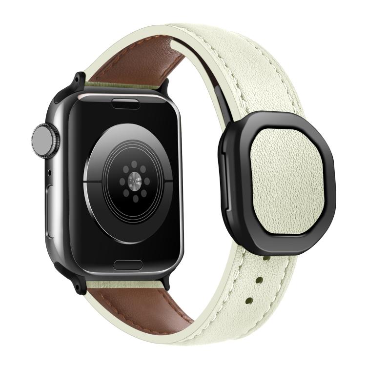 For Apple Watch 46mm / 49mm / 45mm / 44mm Kalebol Magnetic Fold Genuine Buckle Leather Watch Band(Beige) - free shipping - PMc TechLife - Order now!