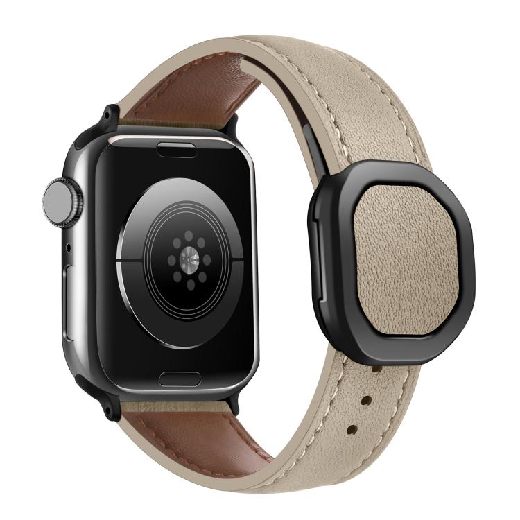 For Apple Watch 46mm / 49mm / 45mm / 44mm Kalebol Magnetic Fold Genuine Buckle Leather Watch Band(Apricot) - free shipping - PMc TechLife - Order now!