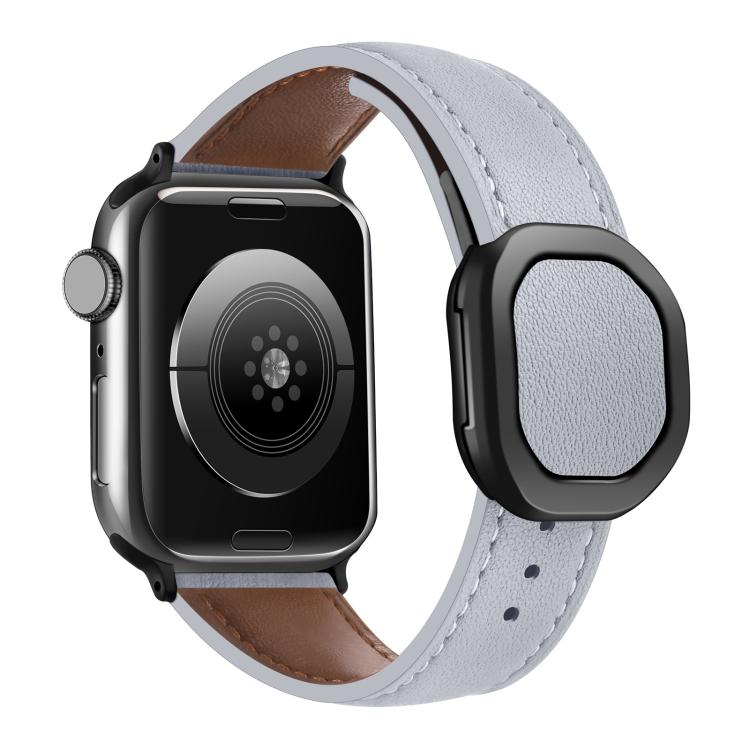 For Apple Watch 42mm / 41mm / 40mm / 38mm Kalebol Magnetic Fold Genuine Buckle Leather Watch Band(Light Grey) - free shipping - PMc TechLife - Order now!