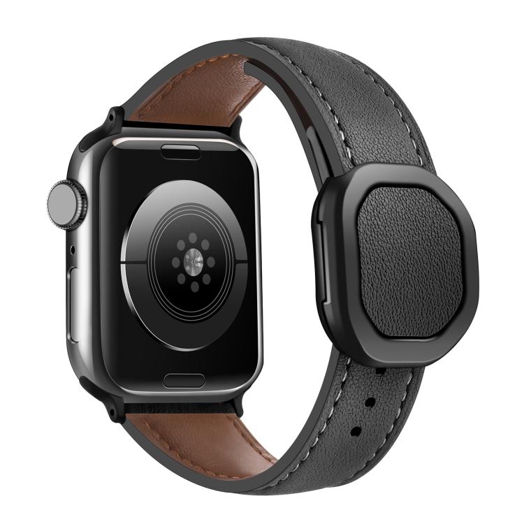 For Apple Watch 42mm / 41mm / 40mm / 38mm Kalebol Magnetic Fold Genuine Buckle Leather Watch Band(Black) - free shipping - PMc TechLife - Order now!