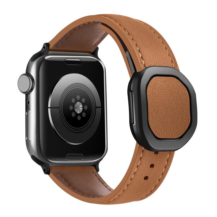 For Apple Watch 42mm / 41mm / 40mm / 38mm Kalebol Magnetic Fold Genuine Buckle Leather Watch Band(Brown) - free shipping - PMc TechLife - Order now!