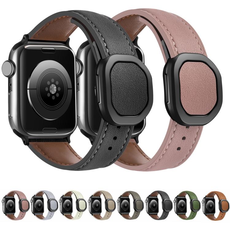For Apple Watch 42mm / 41mm / 40mm / 38mm Kalebol Magnetic Fold Genuine Buckle Leather Watch Band(Black) - free shipping - PMc TechLife - Order now!