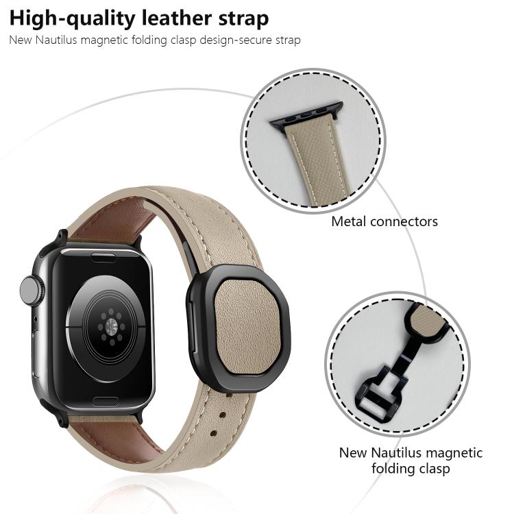 For Apple Watch 46mm / 49mm / 45mm / 44mm Kalebol Magnetic Fold Genuine Buckle Leather Watch Band(Brown) - free shipping - PMc TechLife - Order now!