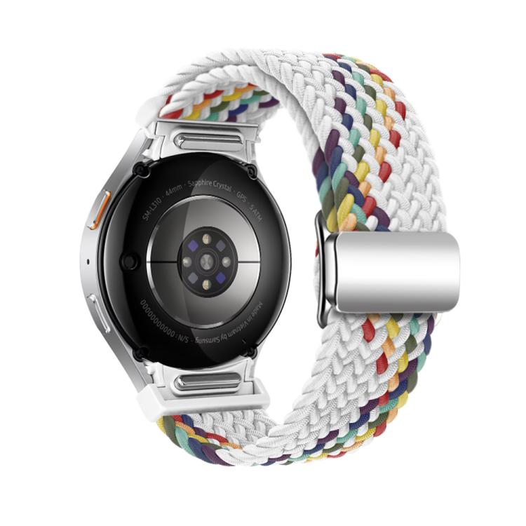 For Samsung Galaxy Watch 5 Pro / 6 / 7 Kalebol Button Braided Loop Magnetic Buckle Watch Band(White Rainbow) - free shipping - PMc TechLife - Order now!