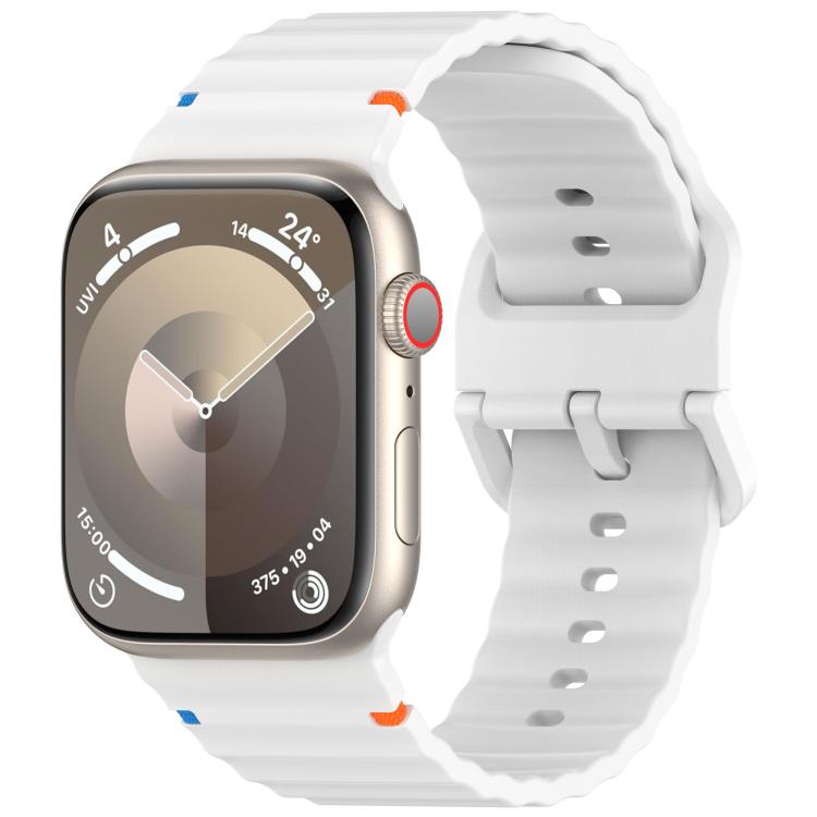 For Apple Watch 46mm / 49mm / 45mm / 44mm Kalebol Wavy Grain Stitched Silicone Watch Band(White) - Watch Bands by Kalebol | Online Shopping South Africa | PMc TechLife | Buy Now Pay Later Mobicred