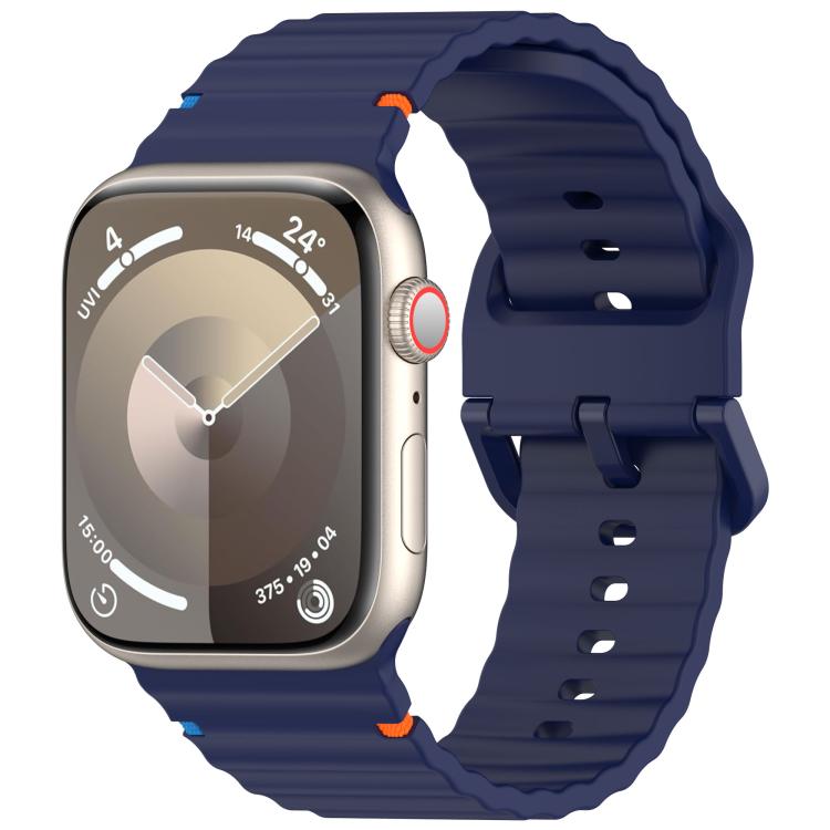 For Apple Watch 46mm / 49mm / 45mm / 44mm Kalebol Wavy Grain Stitched Silicone Watch Band(Navy Blue) - free shipping - PMc TechLife - Order now!