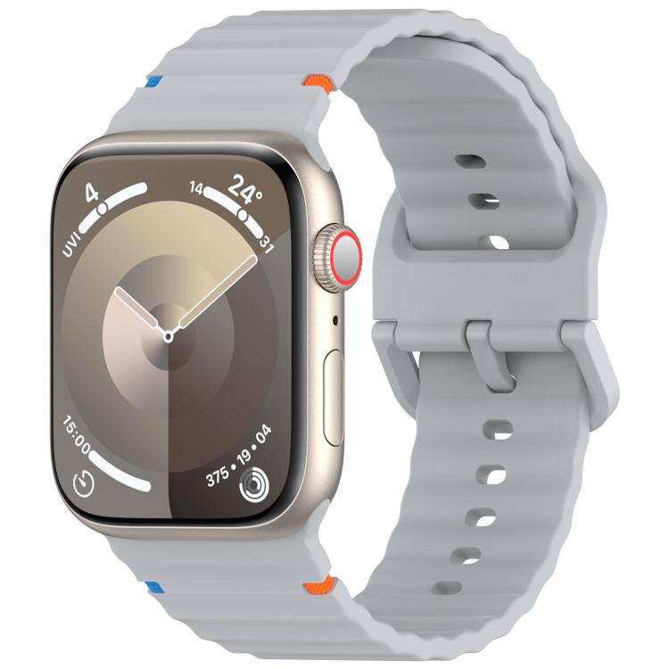 For Apple Watch 46mm / 49mm / 45mm / 44mm Kalebol Wavy Grain Stitched Silicone Watch Band(Grey) - free shipping - PMc TechLife - Order now!