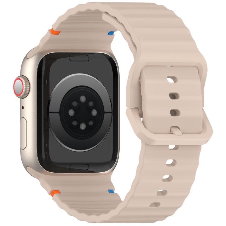 For Apple Watch 46mm / 49mm / 45mm / 44mm Kalebol Wavy Grain Stitched Silicone Watch Band(Milk Tea) - free shipping - PMc TechLife - Order now!