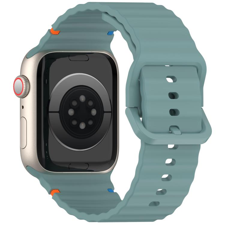 For Apple Watch 46mm / 49mm / 45mm / 44mm Kalebol Wavy Grain Stitched Silicone Watch Band(Pine Green) - free shipping - PMc TechLife - Order now!