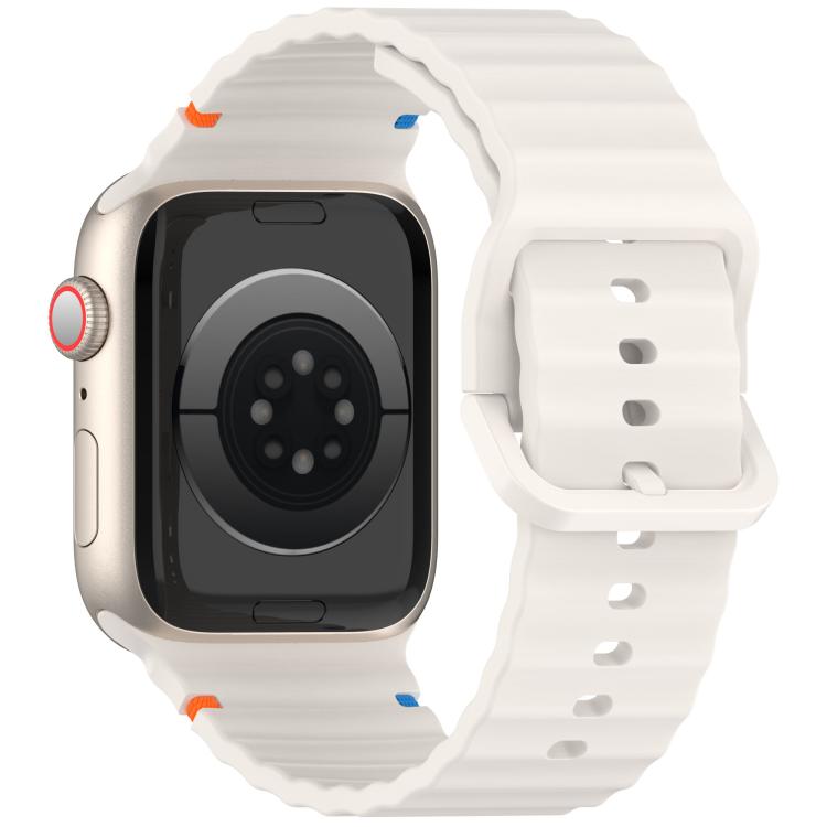 For Apple Watch 46mm / 49mm / 45mm / 44mm Kalebol Wavy Grain Stitched Silicone Watch Band(Starlight) - free shipping - PMc TechLife - Order now!