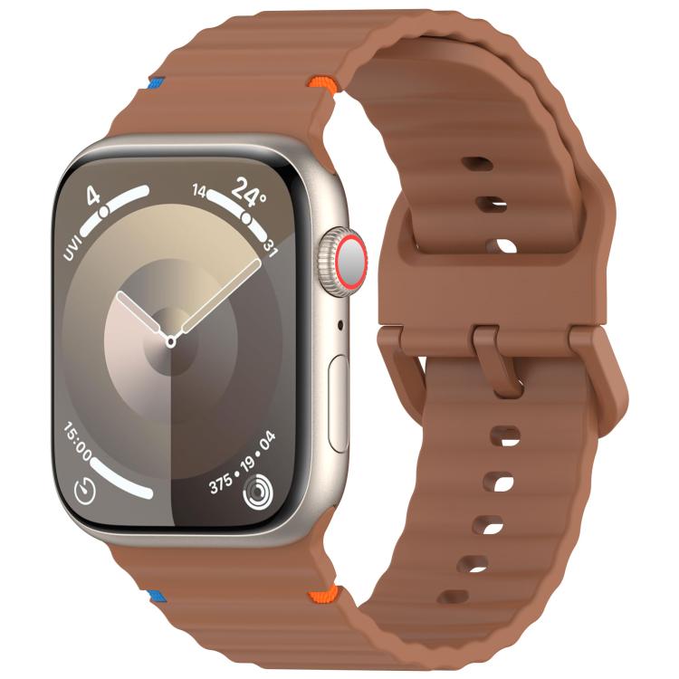 For Apple Watch 46mm / 49mm / 45mm / 44mm Kalebol Wavy Grain Stitched Silicone Watch Band(Brown) - free shipping - PMc TechLife - Order now!