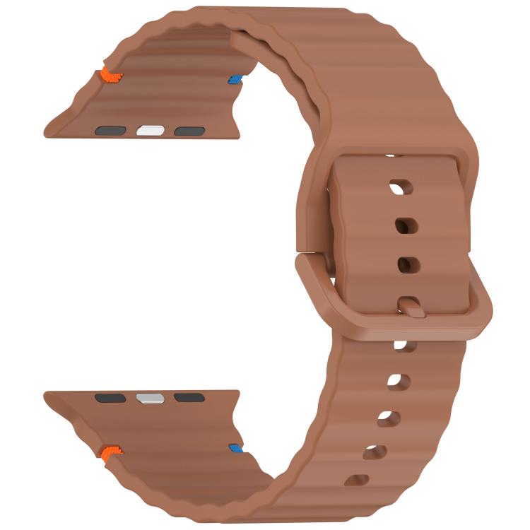 For Apple Watch 46mm / 49mm / 45mm / 44mm Kalebol Wavy Grain Stitched Silicone Watch Band(Brown) - free shipping - PMc TechLife - Order now!