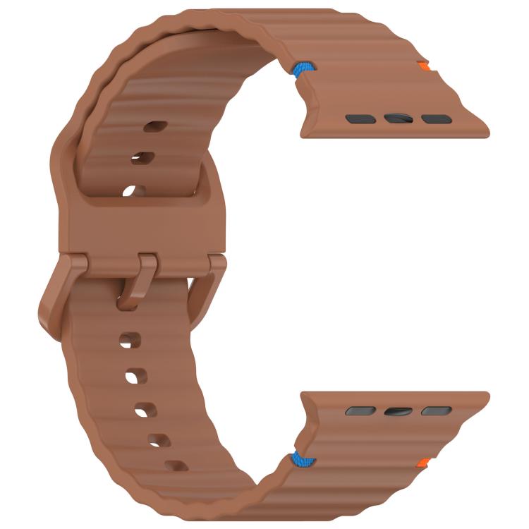 For Apple Watch 46mm / 49mm / 45mm / 44mm Kalebol Wavy Grain Stitched Silicone Watch Band(Brown) - free shipping - PMc TechLife - Order now!