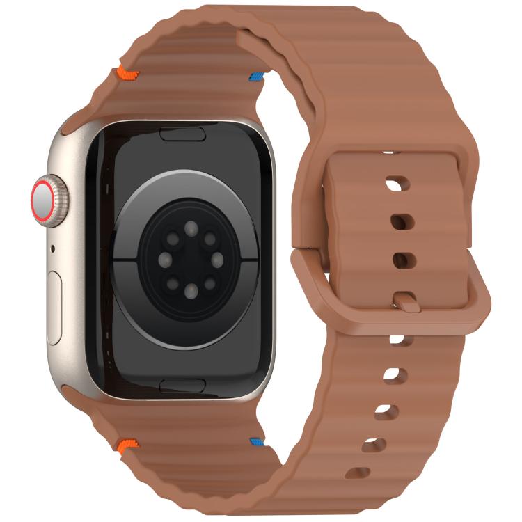 For Apple Watch 46mm / 49mm / 45mm / 44mm Kalebol Wavy Grain Stitched Silicone Watch Band(Brown) - free shipping - PMc TechLife - Order now!