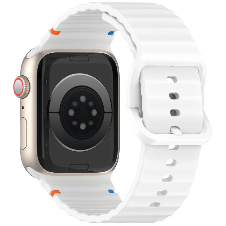 For Apple Watch 42mm / 41mm / 40mm / 38mm Kalebol Wavy Grain Stitched Silicone Watch Band(White) - free shipping - PMc TechLife - Order now!