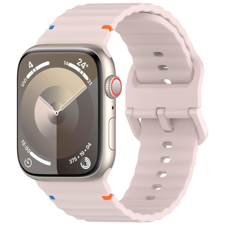 For Apple Watch 42mm / 41mm / 40mm / 38mm Kalebol Wavy Grain Stitched Silicone Watch Band(Sand Pink) - free shipping - PMc TechLife - Order now!