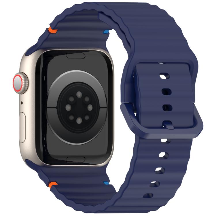 For Apple Watch 42mm / 41mm / 40mm / 38mm Kalebol Wavy Grain Stitched Silicone Watch Band(Navy Blue) - free shipping - PMc TechLife - Order now!