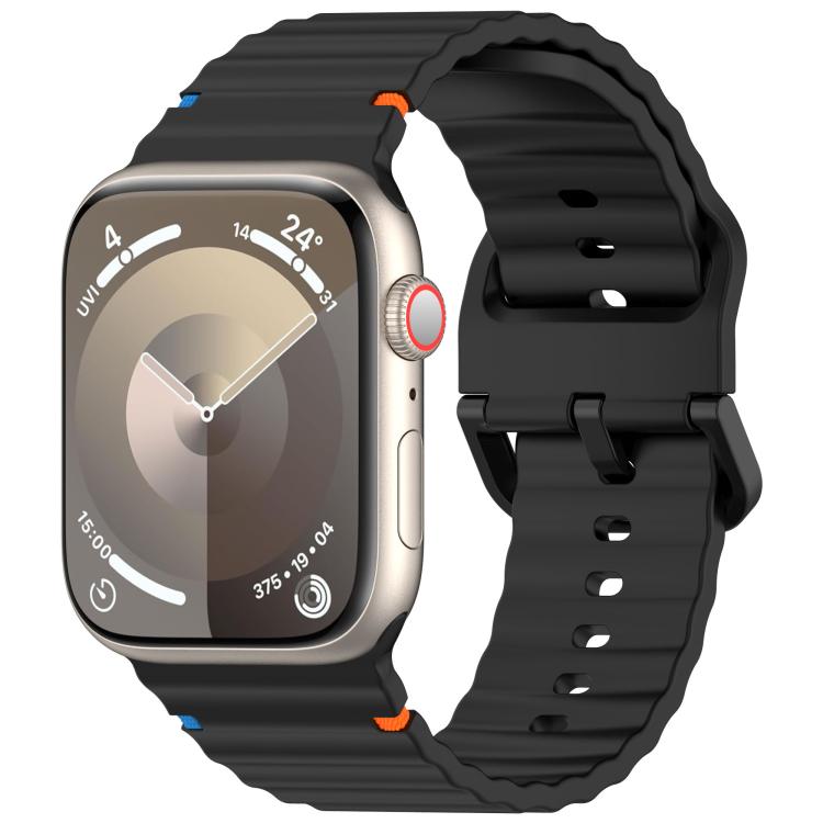 For Apple Watch 42mm / 41mm / 40mm / 38mm Kalebol Wavy Grain Stitched Silicone Watch Band(Black) - free shipping - PMc TechLife - Order now!