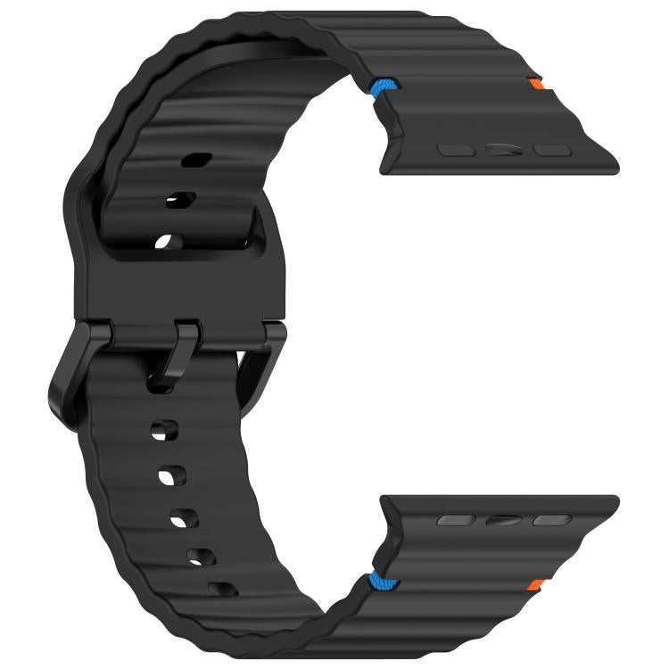 For Apple Watch 42mm / 41mm / 40mm / 38mm Kalebol Wavy Grain Stitched Silicone Watch Band(Black) - free shipping - PMc TechLife - Order now!