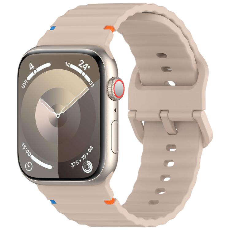 For Apple Watch 42mm / 41mm / 40mm / 38mm Kalebol Wavy Grain Stitched Silicone Watch Band(Milk Tea) - free shipping - PMc TechLife - Order now!