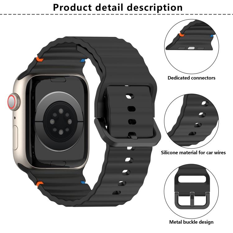 For Apple Watch 46mm / 49mm / 45mm / 44mm Kalebol Wavy Grain Stitched Silicone Watch Band(Brown) - free shipping - PMc TechLife - Order now!