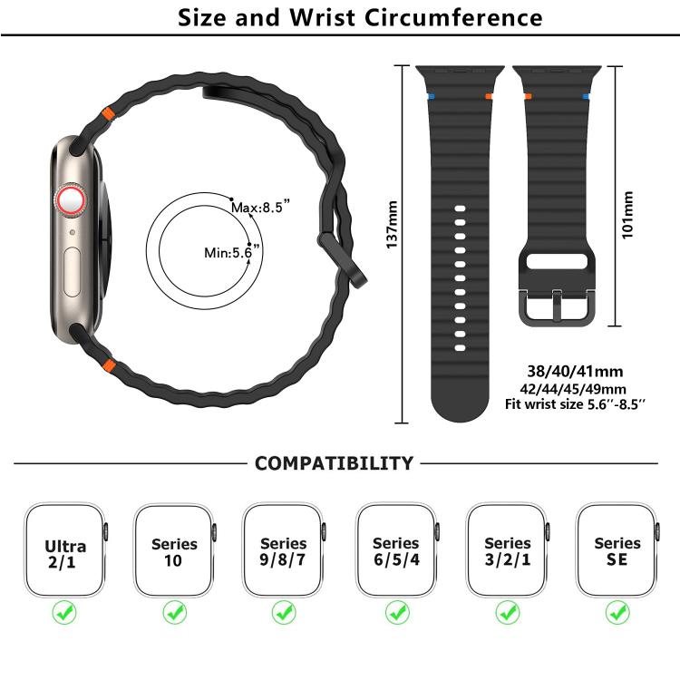 For Apple Watch 46mm / 49mm / 45mm / 44mm Kalebol Wavy Grain Stitched Silicone Watch Band(Navy Blue) - free shipping - PMc TechLife - Order now!