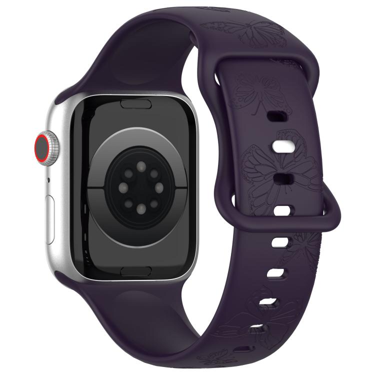 For Apple Watch 46mm / 49mm / 45mm / 44mm Kalebol 8-shaped Buckle Butterfly Embossed Silicone Watch Band(Dark Purple) - Watch Bands by Kalebol | Online Shopping South Africa | PMc TechLife | Buy Now Pay Later Mobicred