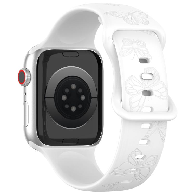 For Apple Watch 46mm / 49mm / 45mm / 44mm Kalebol 8-shaped Buckle Butterfly Embossed Silicone Watch Band(White) - free shipping - PMc TechLife - Order now!
