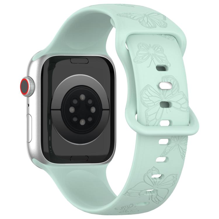 For Apple Watch 46mm / 49mm / 45mm / 44mm Kalebol 8-shaped Buckle Butterfly Embossed Silicone Watch Band(Light Green) - free shipping - PMc TechLife - Order now!