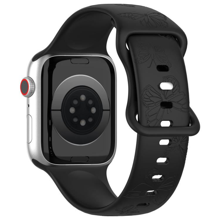 For Apple Watch 46mm / 49mm / 45mm / 44mm Kalebol 8-shaped Buckle Butterfly Embossed Silicone Watch Band(Black) - free shipping - PMc TechLife - Order now!