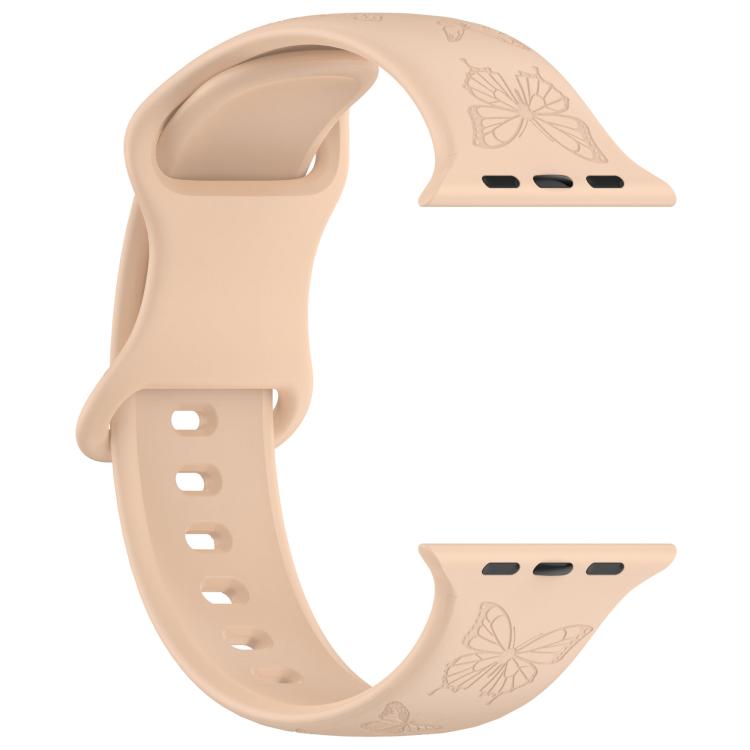 For Apple Watch 46mm / 49mm / 45mm / 44mm Kalebol 8-shaped Buckle Butterfly Embossed Silicone Watch Band(Milk Tea) - free shipping - PMc TechLife - Order now!
