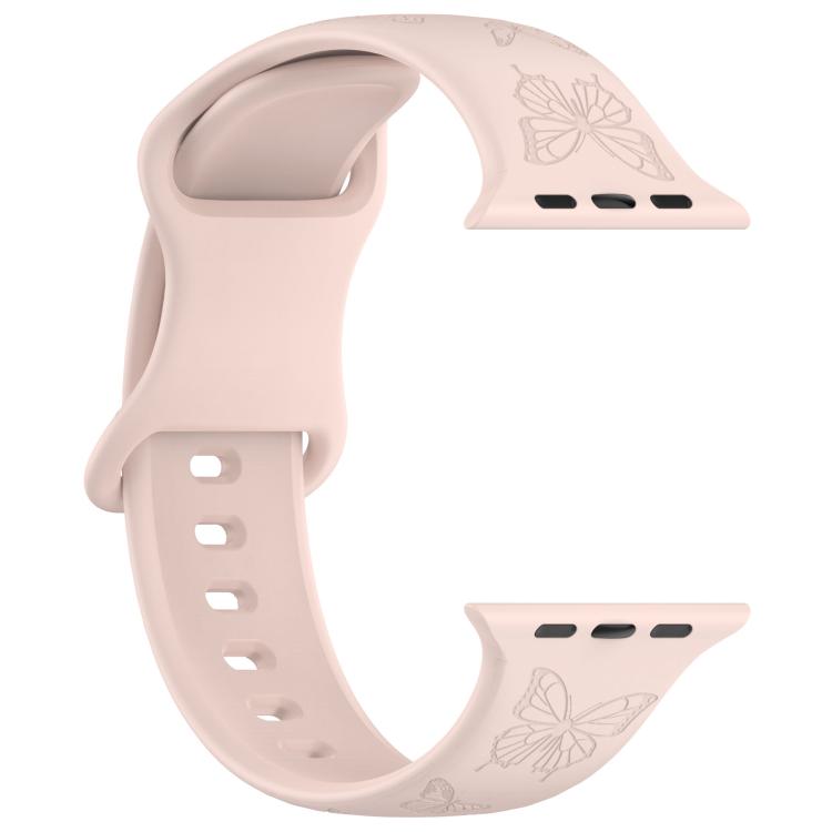For Apple Watch 46mm / 49mm / 45mm / 44mm Kalebol 8-shaped Buckle Butterfly Embossed Silicone Watch Band(Sand Pink) - free shipping - PMc TechLife - Order now!