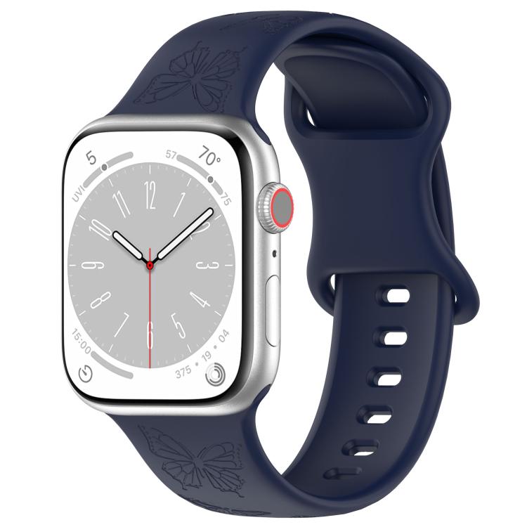 For Apple Watch 46mm / 49mm / 45mm / 44mm Kalebol 8-shaped Buckle Butterfly Embossed Silicone Watch Band(Dark Blue) - free shipping - PMc TechLife - Order now!