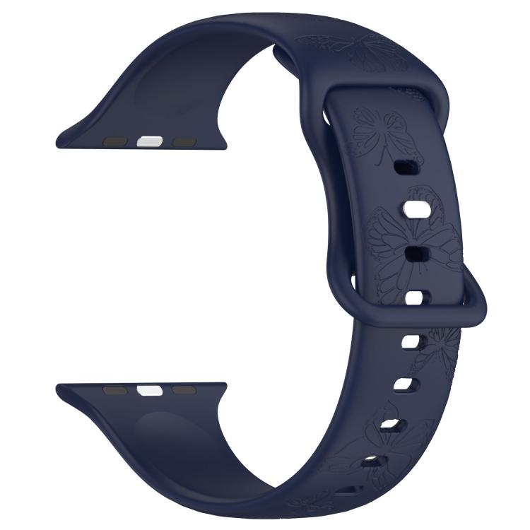 For Apple Watch 46mm / 49mm / 45mm / 44mm Kalebol 8-shaped Buckle Butterfly Embossed Silicone Watch Band(Dark Blue) - free shipping - PMc TechLife - Order now!
