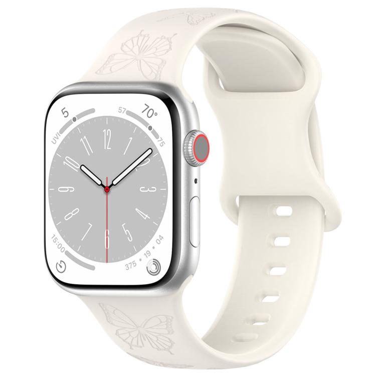 For Apple Watch 46mm / 49mm / 45mm / 44mm Kalebol 8-shaped Buckle Butterfly Embossed Silicone Watch Band(Starlight) - free shipping - PMc TechLife - Order now!