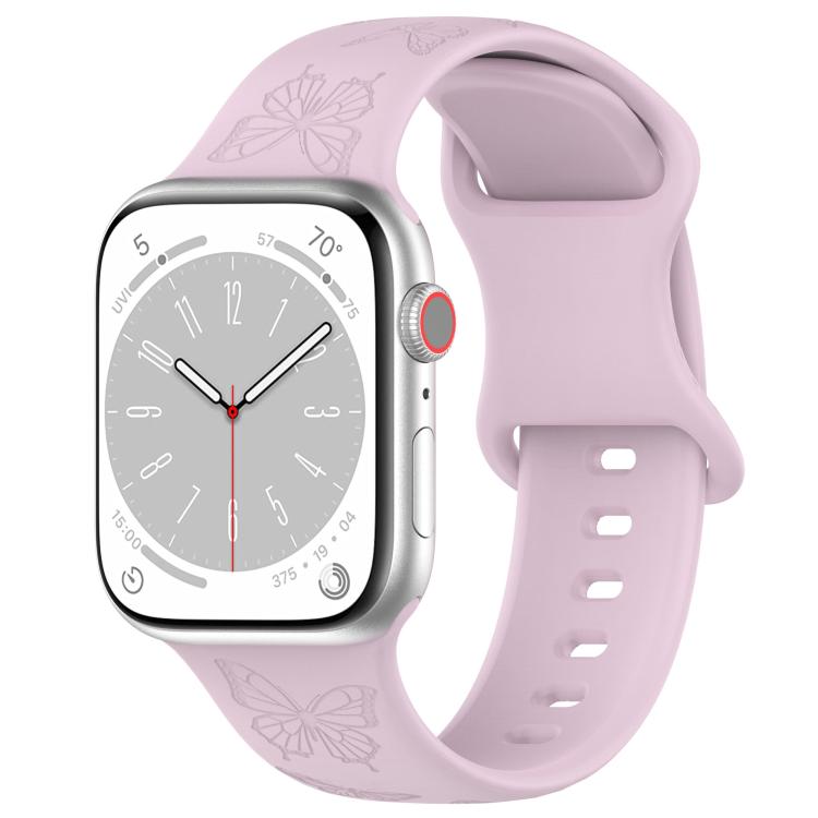 For Apple Watch 46mm / 49mm / 45mm / 44mm Kalebol 8-shaped Buckle Butterfly Embossed Silicone Watch Band(Lavender) - free shipping - PMc TechLife - Order now!