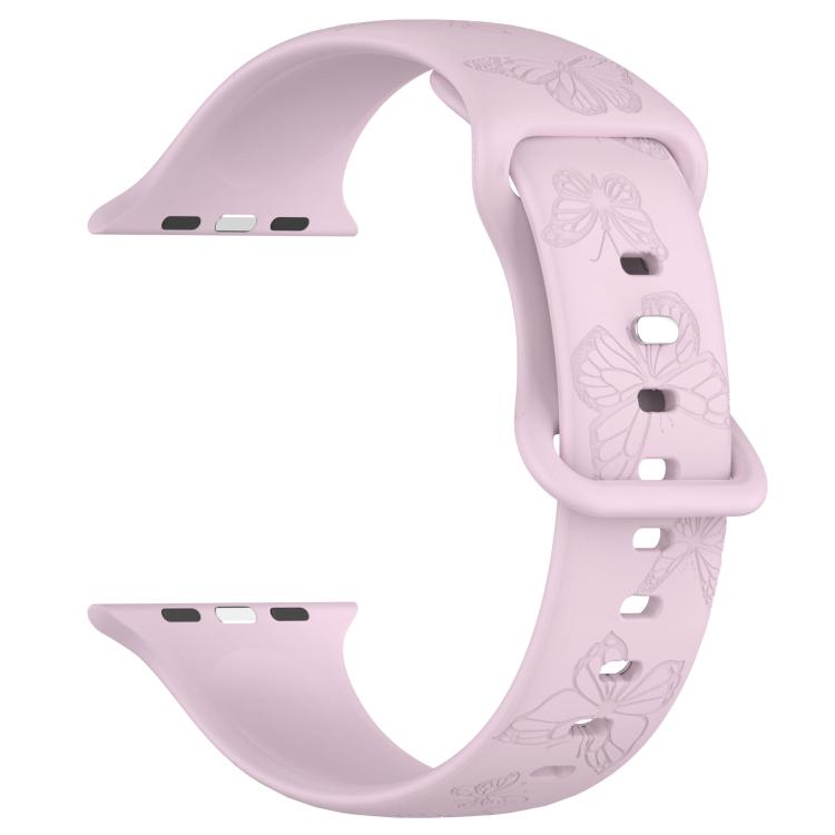 For Apple Watch 46mm / 49mm / 45mm / 44mm Kalebol 8-shaped Buckle Butterfly Embossed Silicone Watch Band(Lavender) - free shipping - PMc TechLife - Order now!