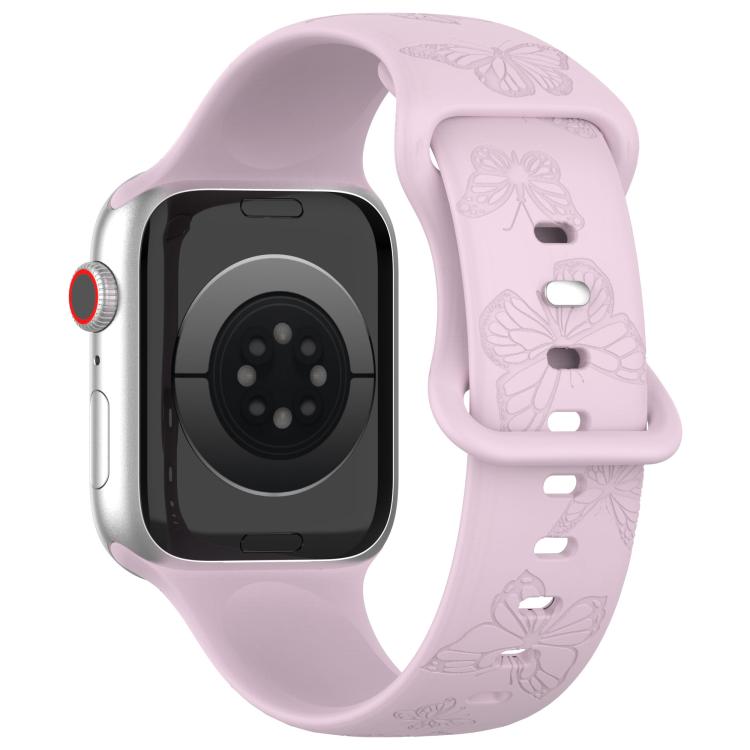 For Apple Watch 46mm / 49mm / 45mm / 44mm Kalebol 8-shaped Buckle Butterfly Embossed Silicone Watch Band(Lavender) - free shipping - PMc TechLife - Order now!