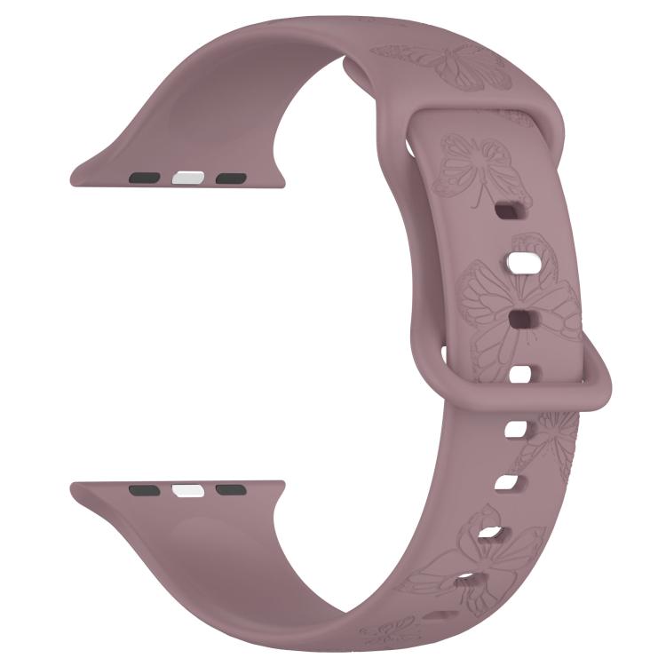 For Apple Watch 46mm / 49mm / 45mm / 44mm Kalebol 8-shaped Buckle Butterfly Embossed Silicone Watch Band(Smoky Purple) - free shipping - PMc TechLife - Order now!
