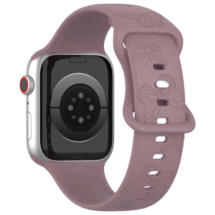 For Apple Watch 46mm / 49mm / 45mm / 44mm Kalebol 8-shaped Buckle Butterfly Embossed Silicone Watch Band(Smoky Purple) - free shipping - PMc TechLife - Order now!