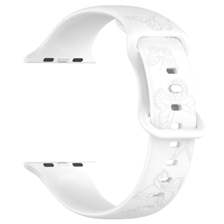 For Apple Watch 42mm / 41mm / 40mm / 38mm Kalebol 8-shaped Buckle Butterfly Embossed Silicone Watch Band(White) - free shipping - PMc TechLife - Order now!