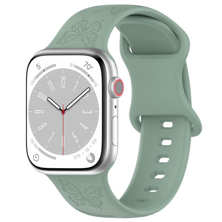 For Apple Watch 42mm / 41mm / 40mm / 38mm Kalebol 8-shaped Buckle Butterfly Embossed Silicone Watch Band(Olive Green) - free shipping - PMc TechLife - Order now!