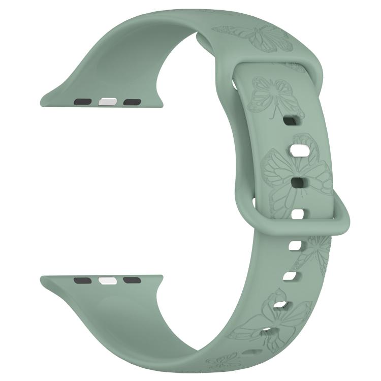 For Apple Watch 42mm / 41mm / 40mm / 38mm Kalebol 8-shaped Buckle Butterfly Embossed Silicone Watch Band(Olive Green) - free shipping - PMc TechLife - Order now!