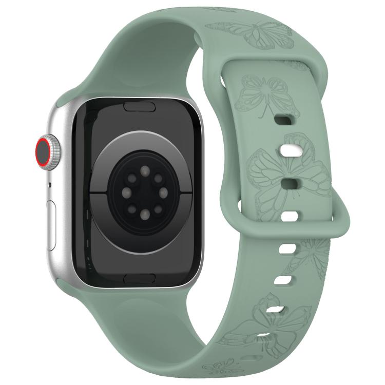 For Apple Watch 42mm / 41mm / 40mm / 38mm Kalebol 8-shaped Buckle Butterfly Embossed Silicone Watch Band(Olive Green) - free shipping - PMc TechLife - Order now!