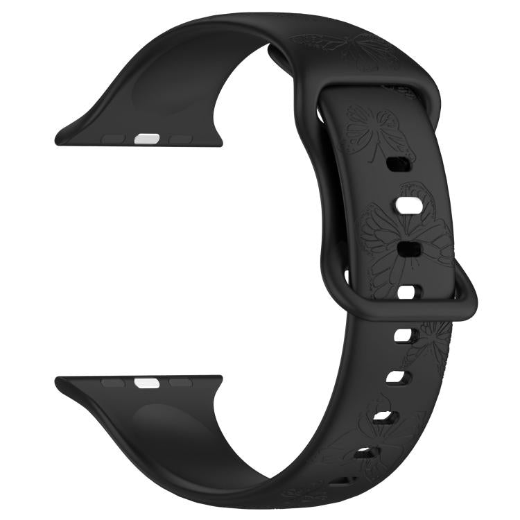 For Apple Watch 42mm / 41mm / 40mm / 38mm Kalebol 8-shaped Buckle Butterfly Embossed Silicone Watch Band(Black) - free shipping - PMc TechLife - Order now!