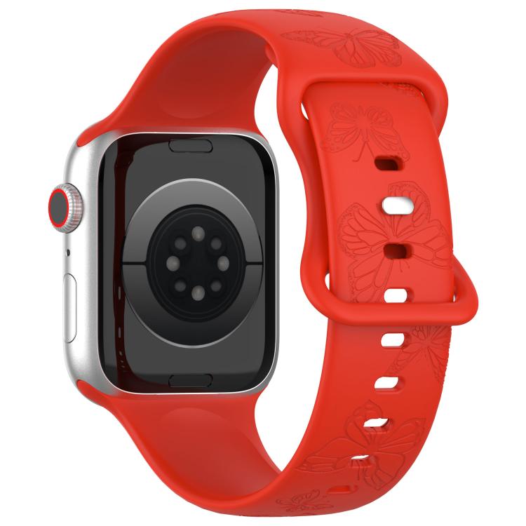 For Apple Watch 42mm / 41mm / 40mm / 38mm Kalebol 8-shaped Buckle Butterfly Embossed Silicone Watch Band(Red) - free shipping - PMc TechLife - Order now!