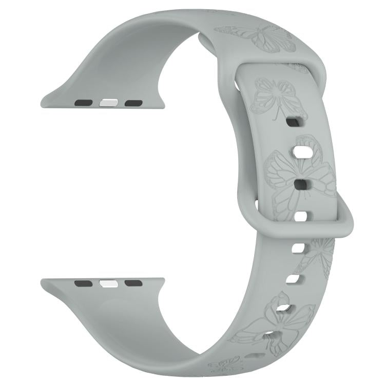 For Apple Watch 42mm / 41mm / 40mm / 38mm Kalebol 8-shaped Buckle Butterfly Embossed Silicone Watch Band(Grey) - free shipping - PMc TechLife - Order now!